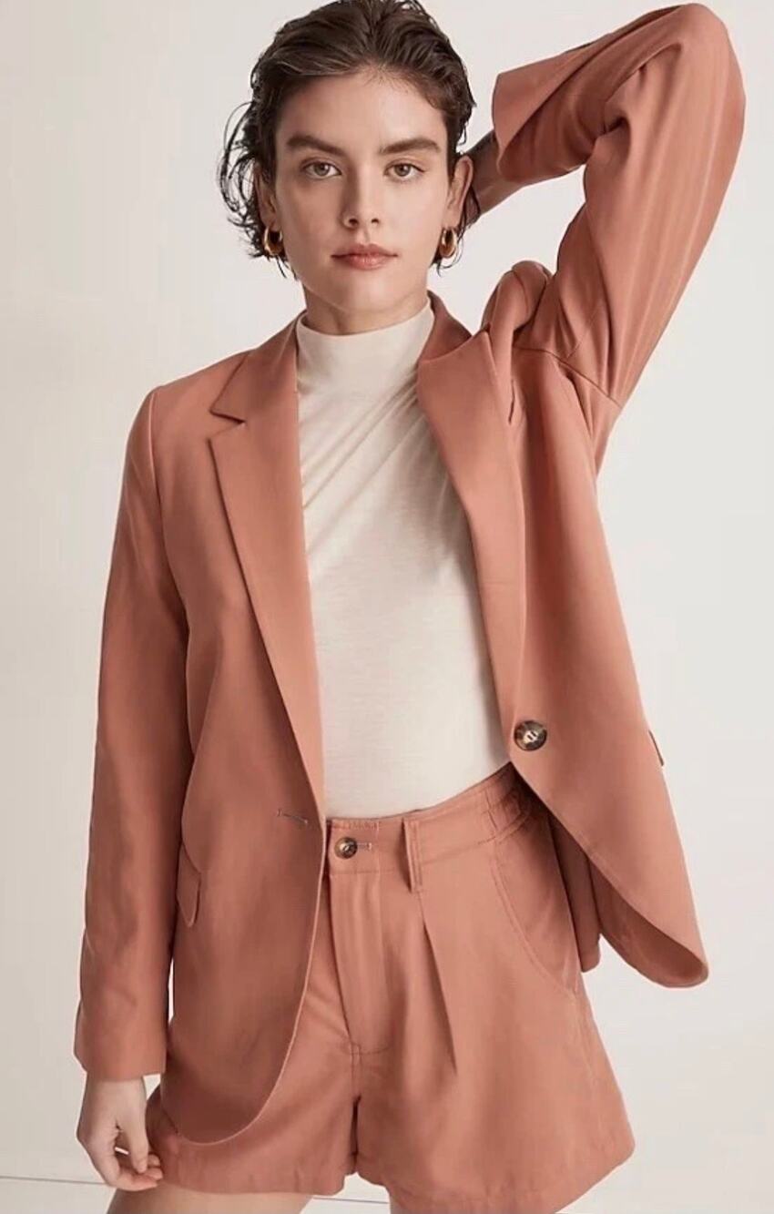 Madewell The Larsen Blazer In Drapeweave Dried Rose NJ732 XS